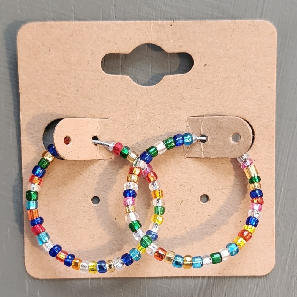 Multi-colored Beaded Hoop Earrings